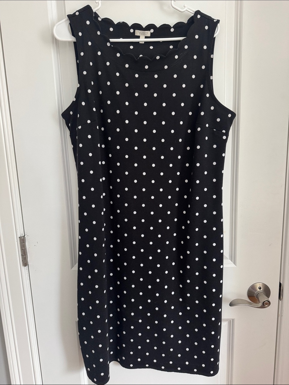 Talbots Black and White Polka Dot Scallop Neck Midi Dress